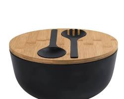 Large Eco-Friendly Bamboo Salad Bowl with Servers